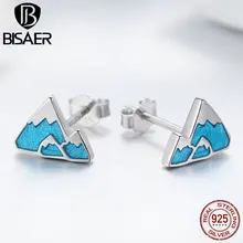 BISAER маленькие 925 пробы серебряные серьги-гвоздики в форме айсберга для женщин с голубой эмалью уникальные серьги-гвоздики серебряные ювелирные изделия ECE475