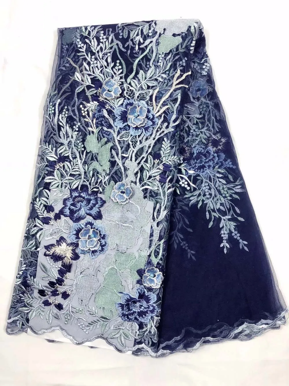 

African Lace fabric Hot Selling France Mesh lace 2018 New Arrival african cord Lace Navy blue guipure lace Fabrics High Quality
