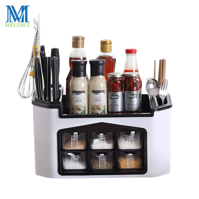 

New Kitchen Gadget Spice Rack Filter Plastic Kitchen Organizer Shelf For Spices Supplies Seasoning Jar Storage Kitchen Tool