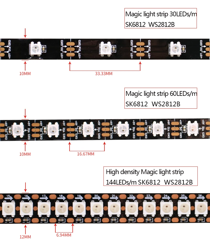 1 м/3 м/4 м/5 м WS2812B Светодиодная лента 30 60 144 Led/m 5V WS2812 Смарт RGB светодиодный светильник цвета: чёрный, белый PCB Водонепроницаемый IP30/65/67 DC5V