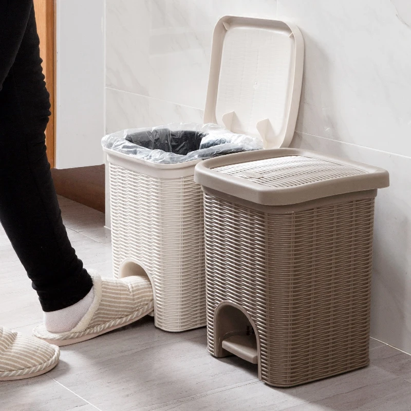 

Household Cleaning Tools & Accessories,Imitation rattan pedaling trash can, creative home covered trash bin