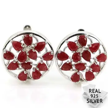 

Real 6.5g 925 Solid Sterling Silver Luxury Real Blood Ruby Blue Aquamarine White CZ Stud Earrings 17x17mm
