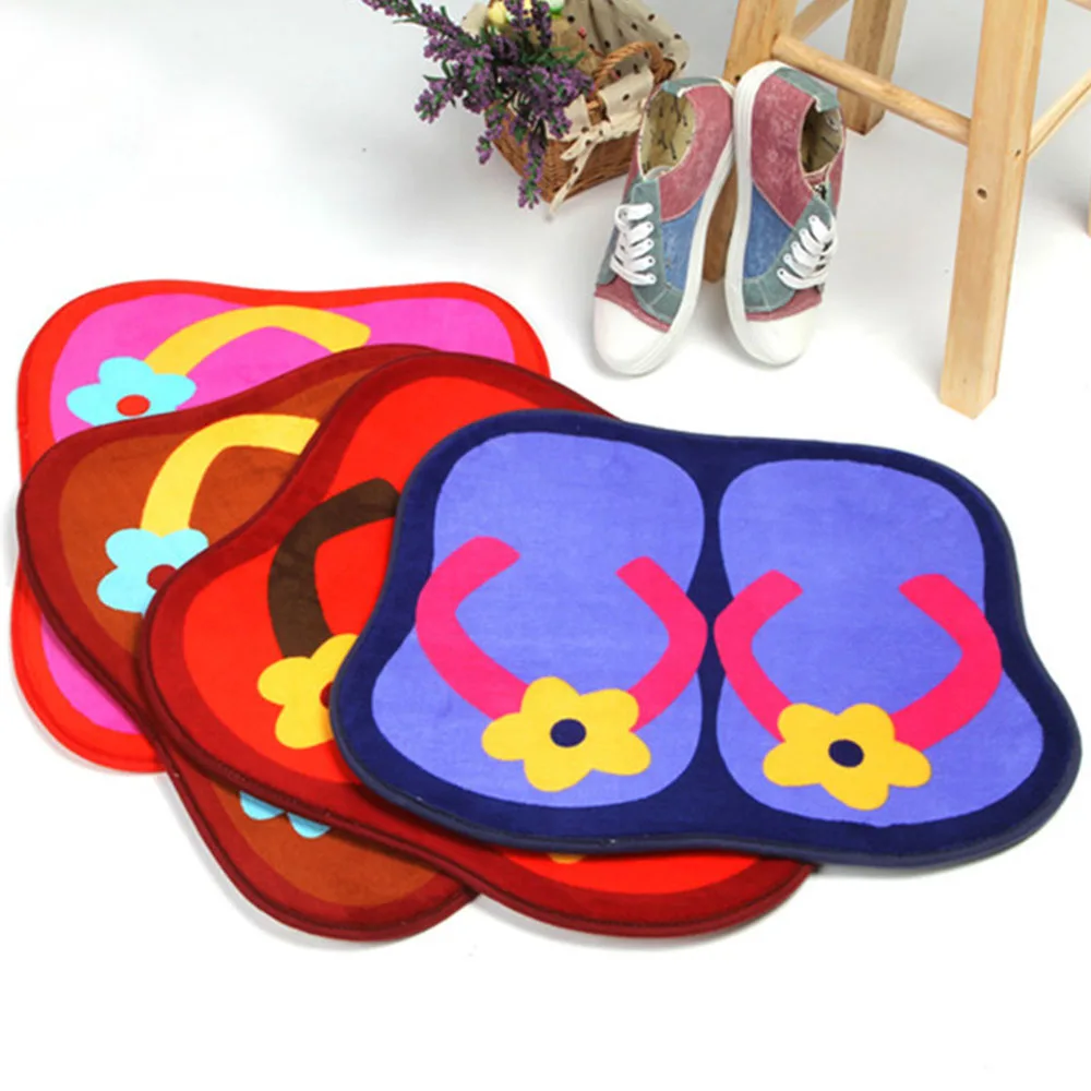 

Cute Flip-flops Slippers Non-Slip Bath Mat Bathroom Mat and Toilet Rug Bedroom Door Carpet Cheap Floor Washable Kitchen Rugs