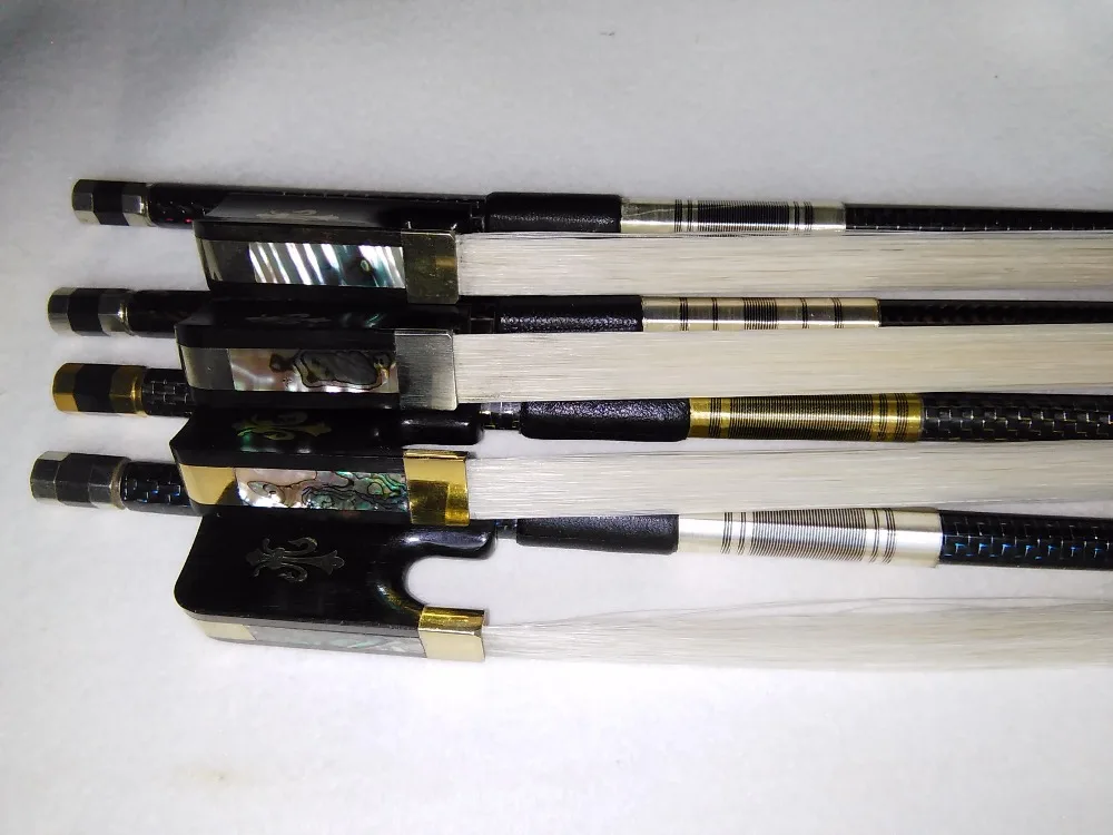 4 PCs Nice Quality Cello Bow 4/4 Ebony Frog with pro wire inlay quality white bow hair