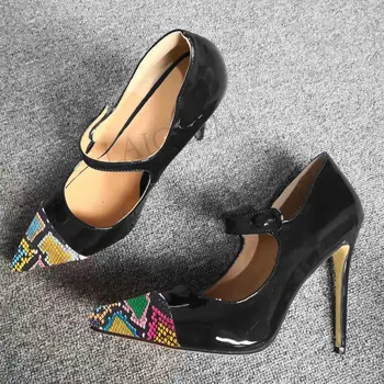 

LAIGZEM Custom Color Blocking Women Heels Pumps Mary Jane 2020 Stiletto Party Dress OL Shoes Woman Zapatos Mujer Big Size 34-47