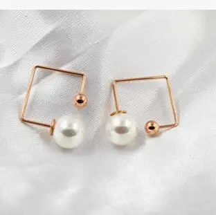 

Rose gold color square stud earrings for women orecchini, imitated pearl earring boucles d'oreille femme stainless steel joias