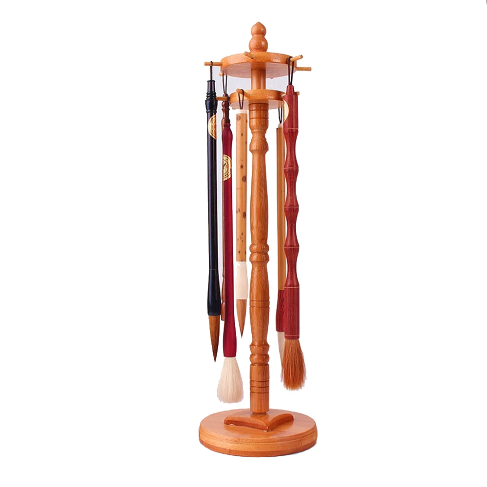 Natural Bamboo Calligraphy Brushes Pen Holder Double Layer 11 Needles Brush Pen Hanger Stand