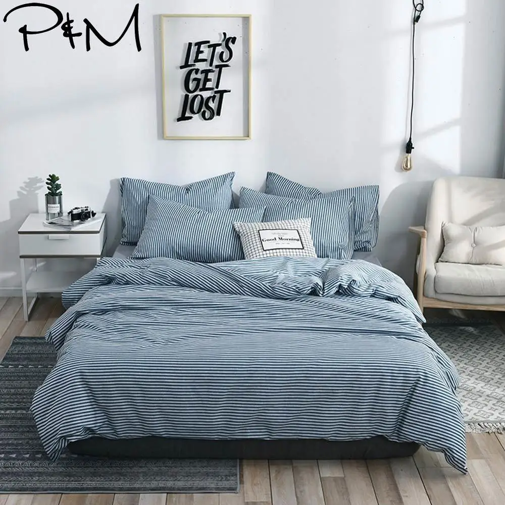 

2019 PAPA&MIMA Pink Stripes Simple Scandinavian Duvet Cover Set Queen King Customize Size Cotton Bedlinens Bedding Sets