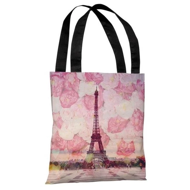 One Bella Casa 73710TT18P 18 in. La Tour Eiffel Polyester Tote Bag Pink
