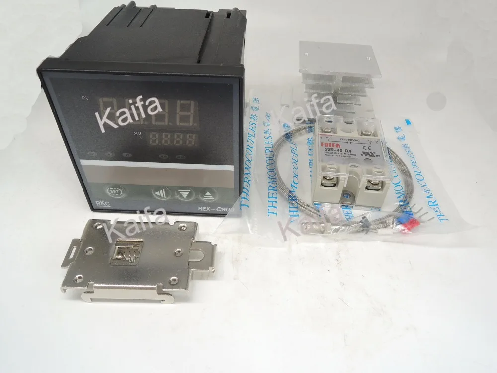 

DigitalPIDTemperature Controller Thermostat REX-C900 + 1M K Thermocouple Probe+SSR40DA+ Radiator+Protective Covers + clip clamp