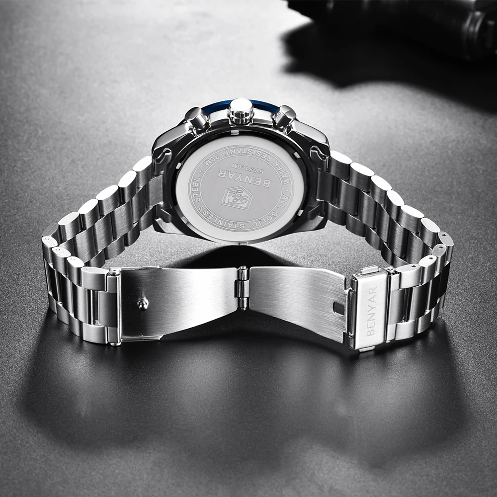 Мужские часы BENYAR от ведущего бренда, роскошные стальные бизнес кварцевые часы, мужские повседневные водонепроницаемые спортивные часы, часы Relogio Masculino
