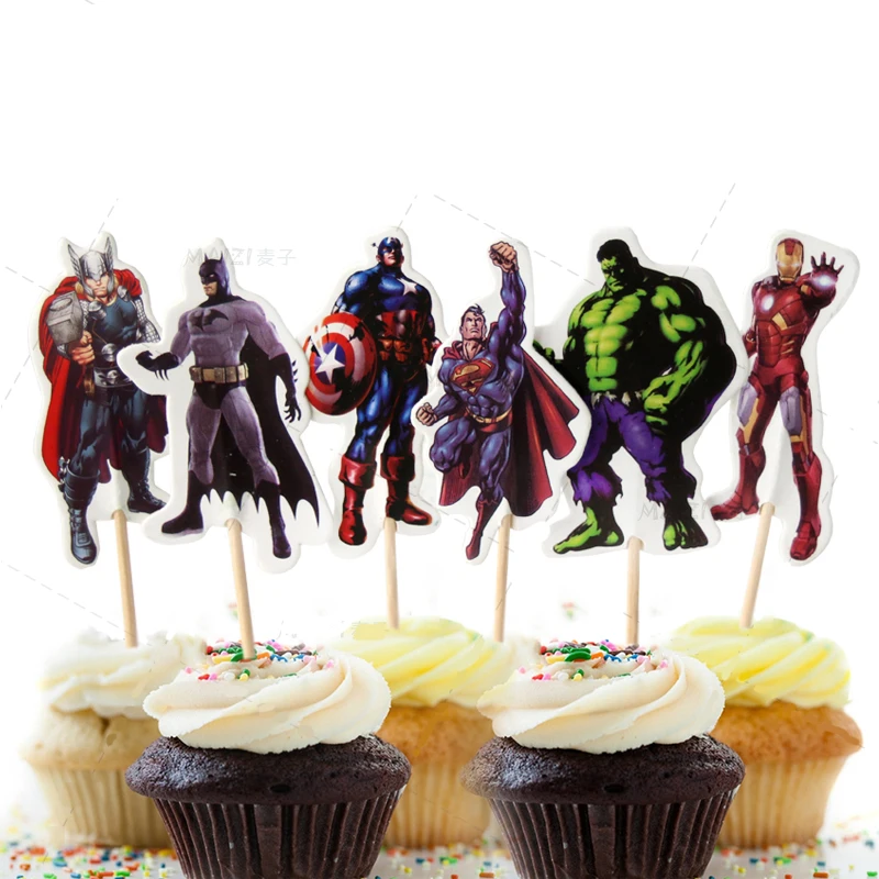 24pcs Avengers Captain America Hulk Cupcake Toppers Kids