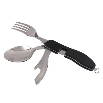 

Multi-function Outdoor Tableware Camping Picnic 4 in 1 Stainless Steel Cutlery Folding Spoon Fork Knife&Bottle Opener