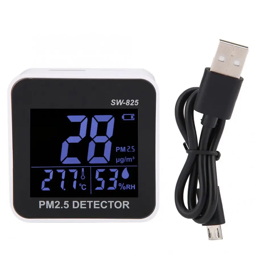 Воздушный детектор домашней Применение USB тестер качества воздуха Портативный PM2.5 детектор влажности/Температура метр SW-825