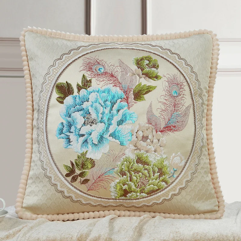 Buy Embroidery Blue Floral Cushion Cover European