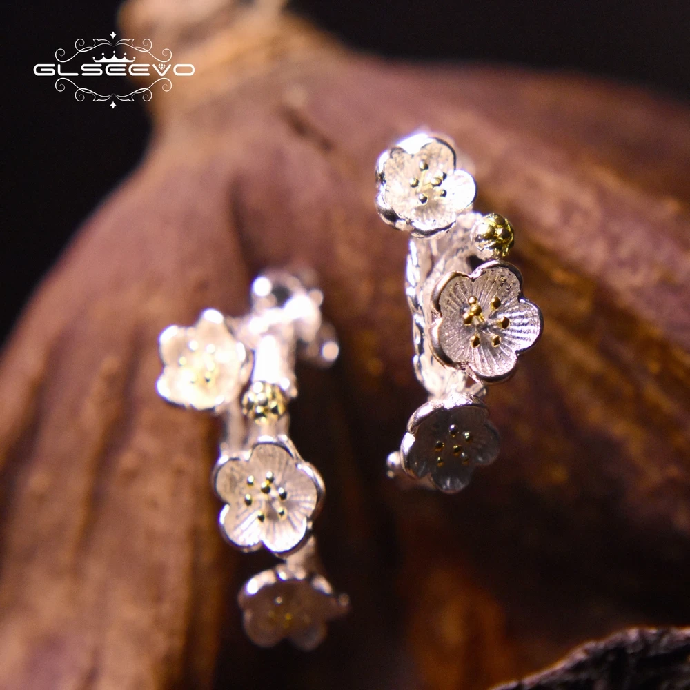 

GLSEEVO Real 925 Sterling Silver Stud Earrings For Women Tree Flower Plant Piercing Earrings Handmade Jewelry Brinco GE0023