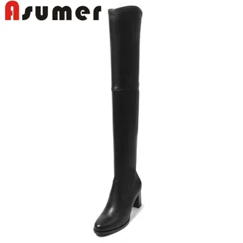 

ASUMER 2020 NEW over the knee boots for women fashion solid simple winter boots thick heels sexy pu+genuine leather boots