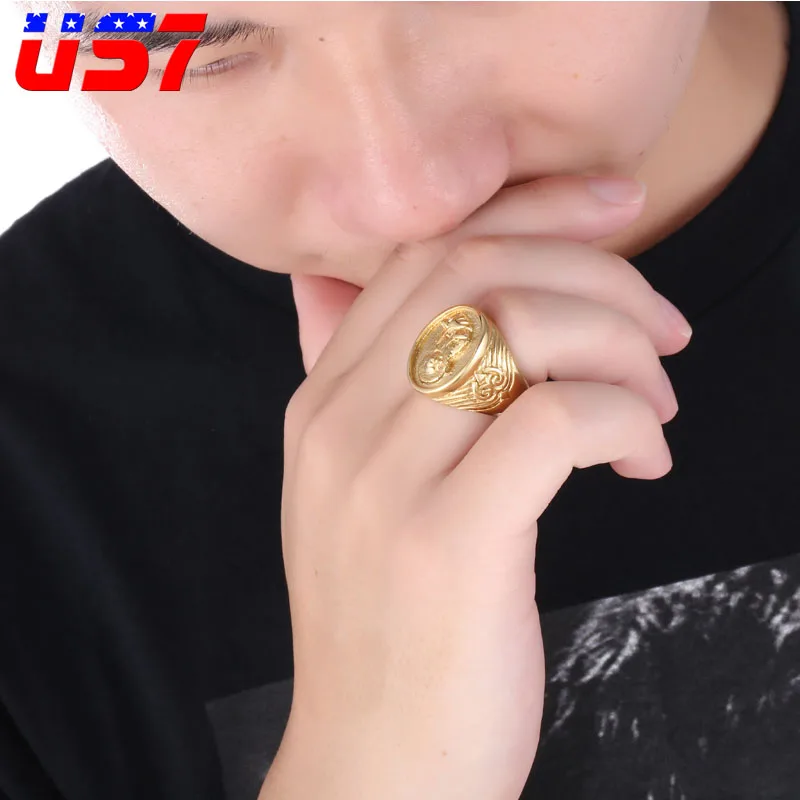 

US7 Bling Religious Gold Jesus RSV Hollowing Men Ring 316L Stainless Steel Engraving Cast Rings Mens Jewelry Aneis Masculinos