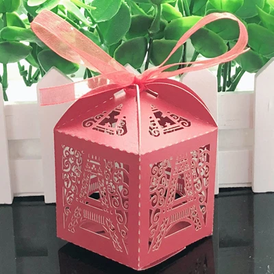 50pcs Wedding Candy Box Chocolate Packaging Paris Eiffel Tower Personalized Wedding Box Marriage Favors And Gifts Baby Shower Red