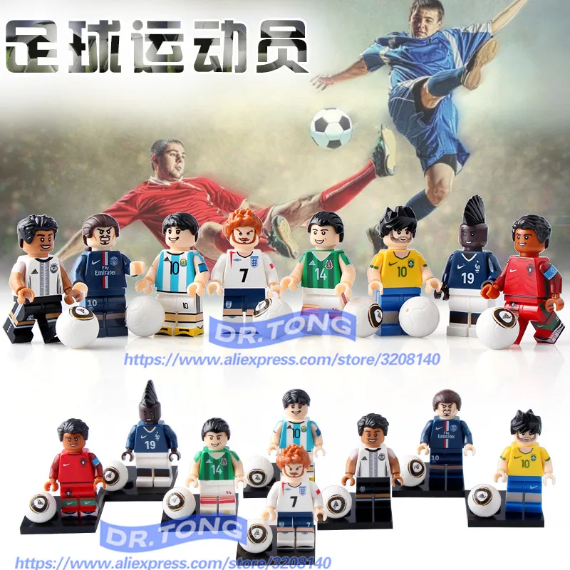 

DR.TONG Single Sale KF6032 Football Team Pogba Ronaldo Messi Ibrahimovic Beckham Neymar JR Ozil Building Blocks Children Toys