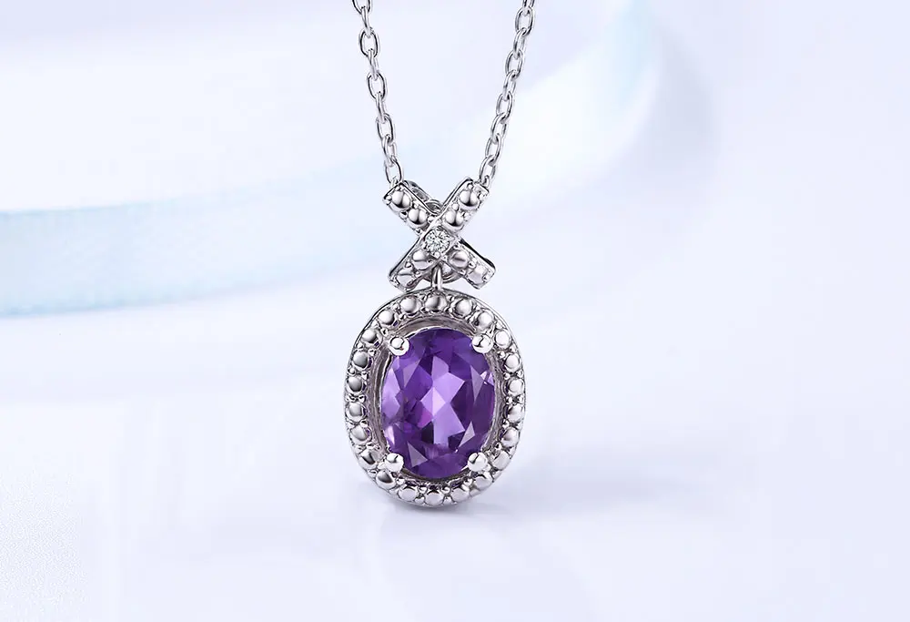 DOUBLE-R 1.2ct Аметист натуральный камень кулон для женщин серебро 925 Овальный настоящий алмаз Подлинный экземпляр ожерелья с кулоном ювелирные изделия с алмазами