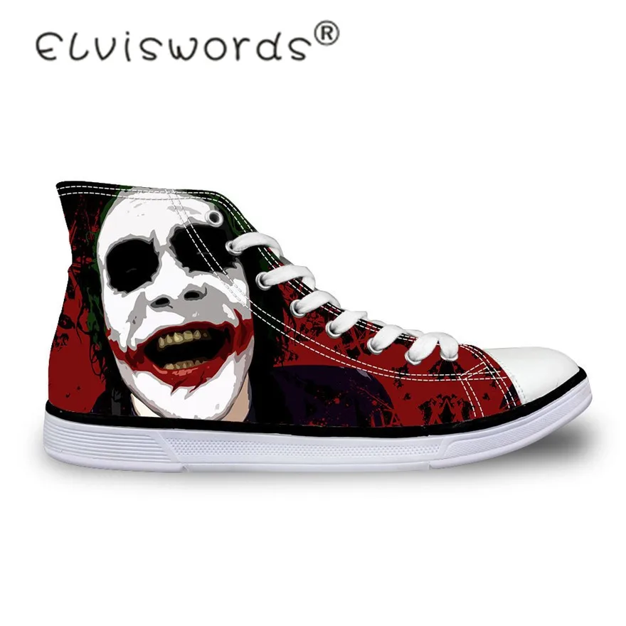 

ELVISWORDS Men Casual Black Shoes Custom Joker Hand Printed Canvas Shoes Student High Top Lace Up Teenager Flats Adult Plimsolls