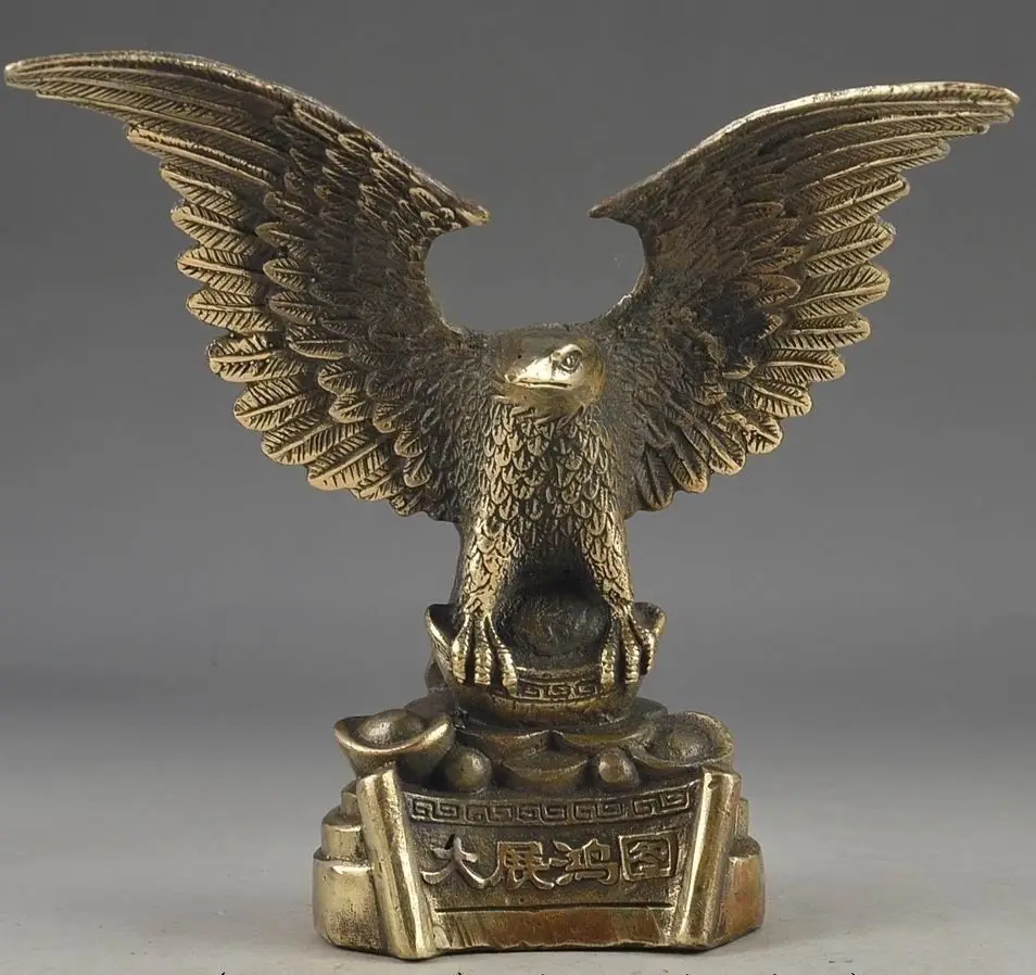 

Chinese Vintage Brass Handwork Hammered Wealth Succeed Eagle Statue
