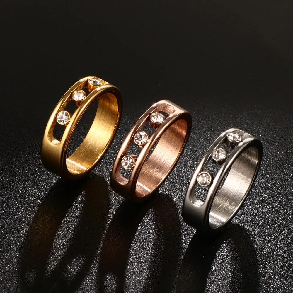 Модные кольца из нержавеющей стали для женщин и мужчин, CZ Стразы для женщин, розовое золото, кольцо на палец, свадебные, Обручальные, вечерние, ювелирные изделия