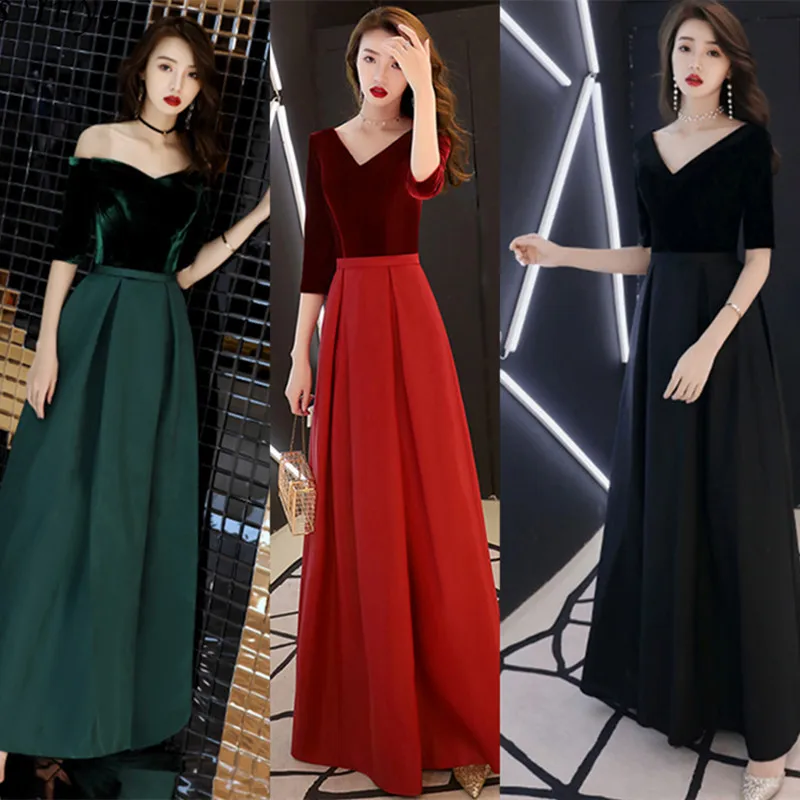 

It's Yiiya A-line party dress Elegant V-neck Nightclub style floor length Prom Dress Zipper back long sleeve Evening dress C052