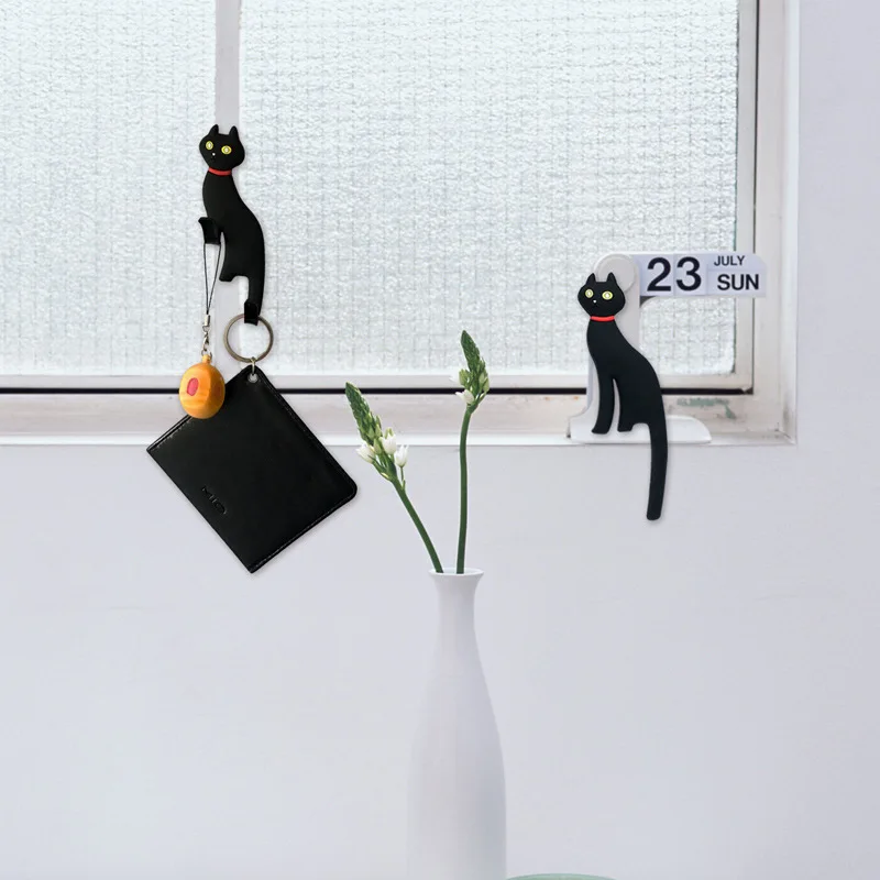 1Pcs 3D Wall Stickers Fridge Magnet Black Cat Tail hook Wall Sticker Home Decor Kids Rooms Wall Decoration Fridge sticker