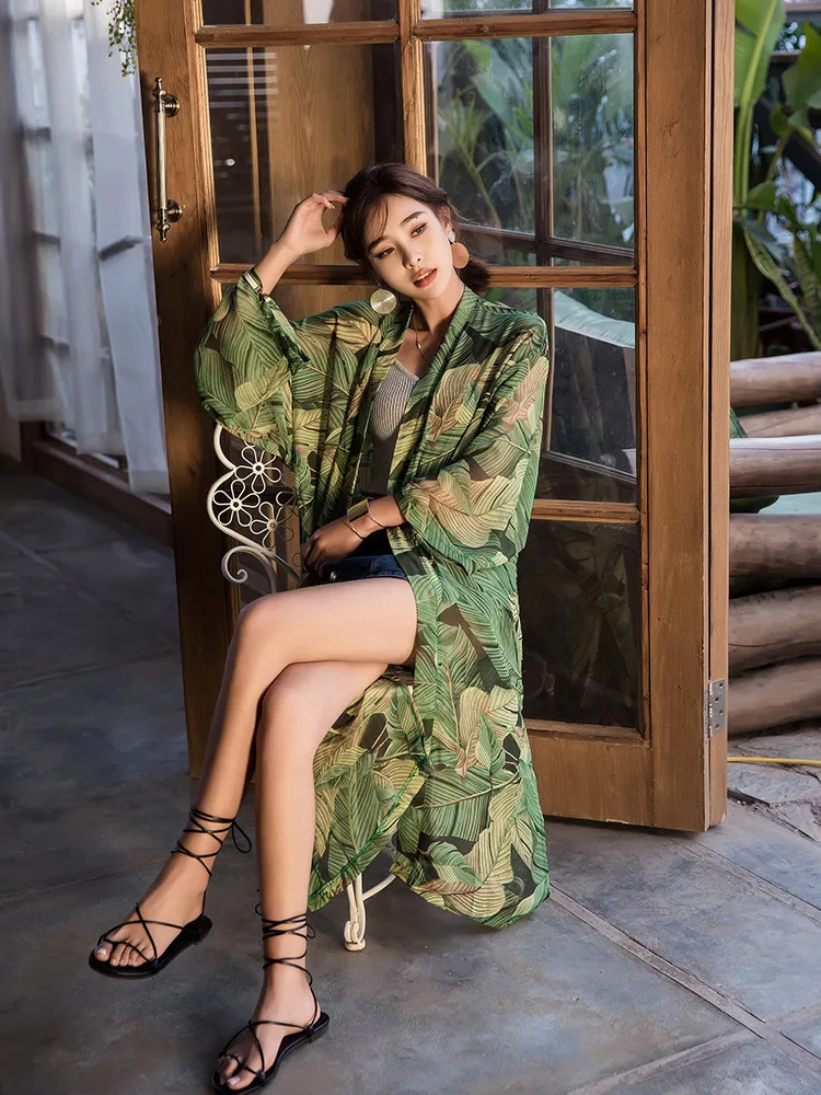 Runway Summer Fashion Women Floral Print Long Kimono Cardigan Long Sleeve Summer Blouse Blusas Bohemian Chiffon Vintage Kimono