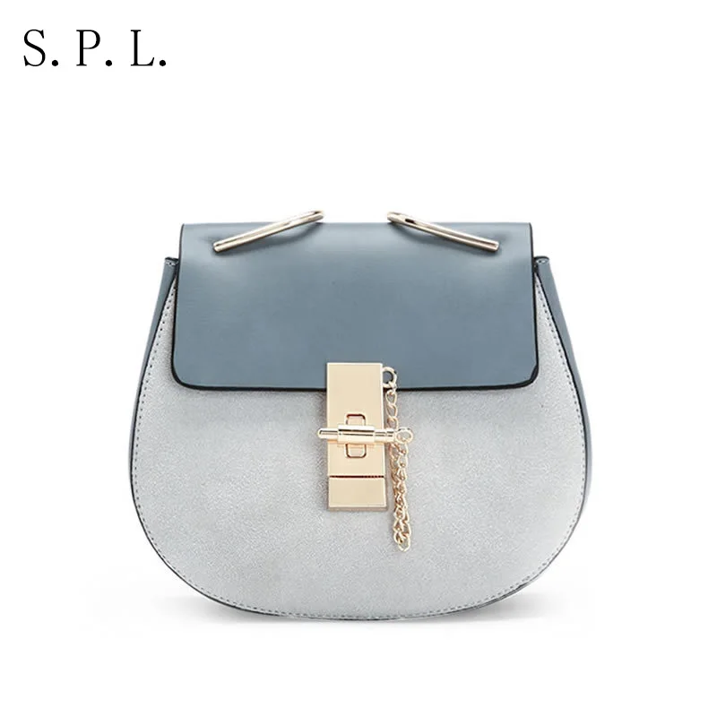 

S.P.L. saddle chain cross body bag mini shoulder bag messenger women bag cover botton patchwork leather ladies fashion bag
