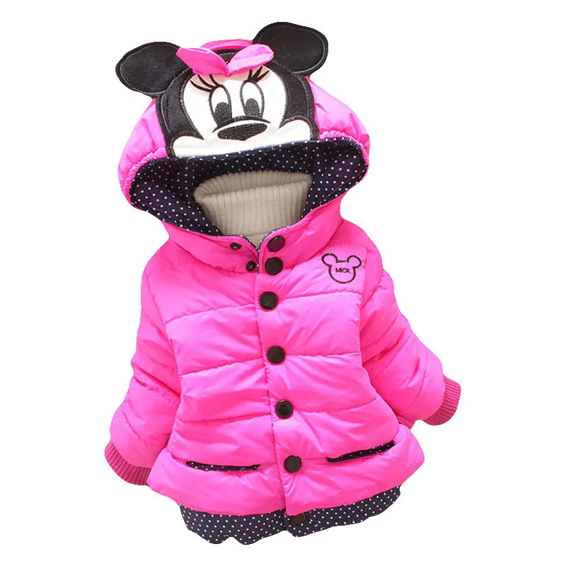 НОВЫЕ куртки для девочек; модная одежда с рисунком Минни Маус; пальто для маленьких девочек; зимняя теплая Повседневная Верхняя одежда с Микки Маусом; детская куртка для От 1 до 5 лет
