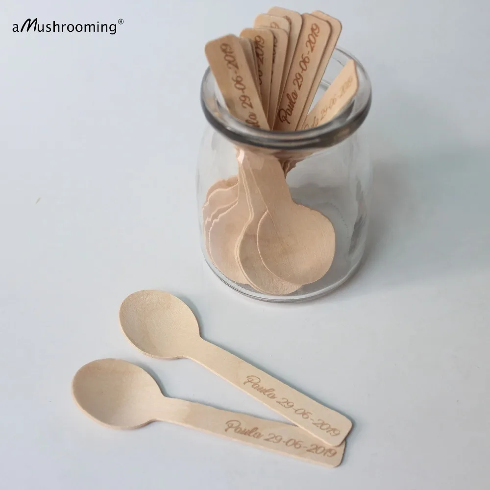 

Quantity 100 Personalized Wooden Utensils laser engraved name wood spoons - Custom Text or Graphic - Font Choice