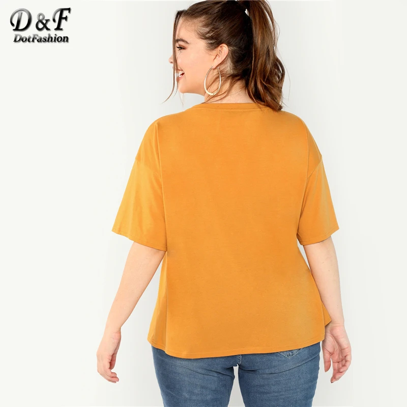 Dotfashion زائد حجم الزنجبيل الشكل طباعة المحملة ملابس الصيف للنساء 2019 عارضة قصيرة الأكمام قمم زائد حجم أزياء تي شيرت