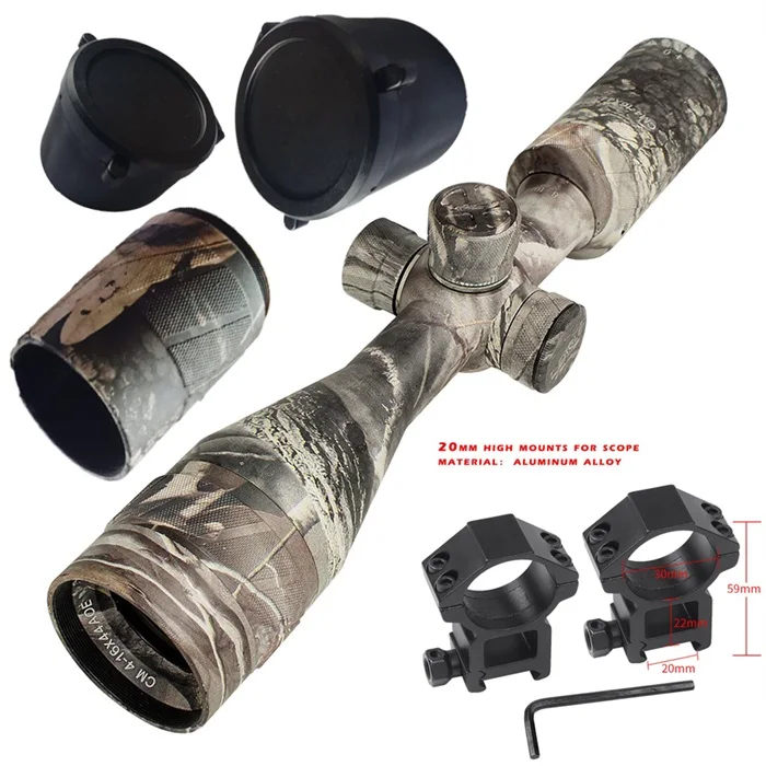 Hot new T-Eagle CM4-16x44AOE Tactical RiflesScope AirRifle sniper Optics Rifle Scopes sight camouflage HD R/G Hunting Scopes - Цвет: 21mm high mounts