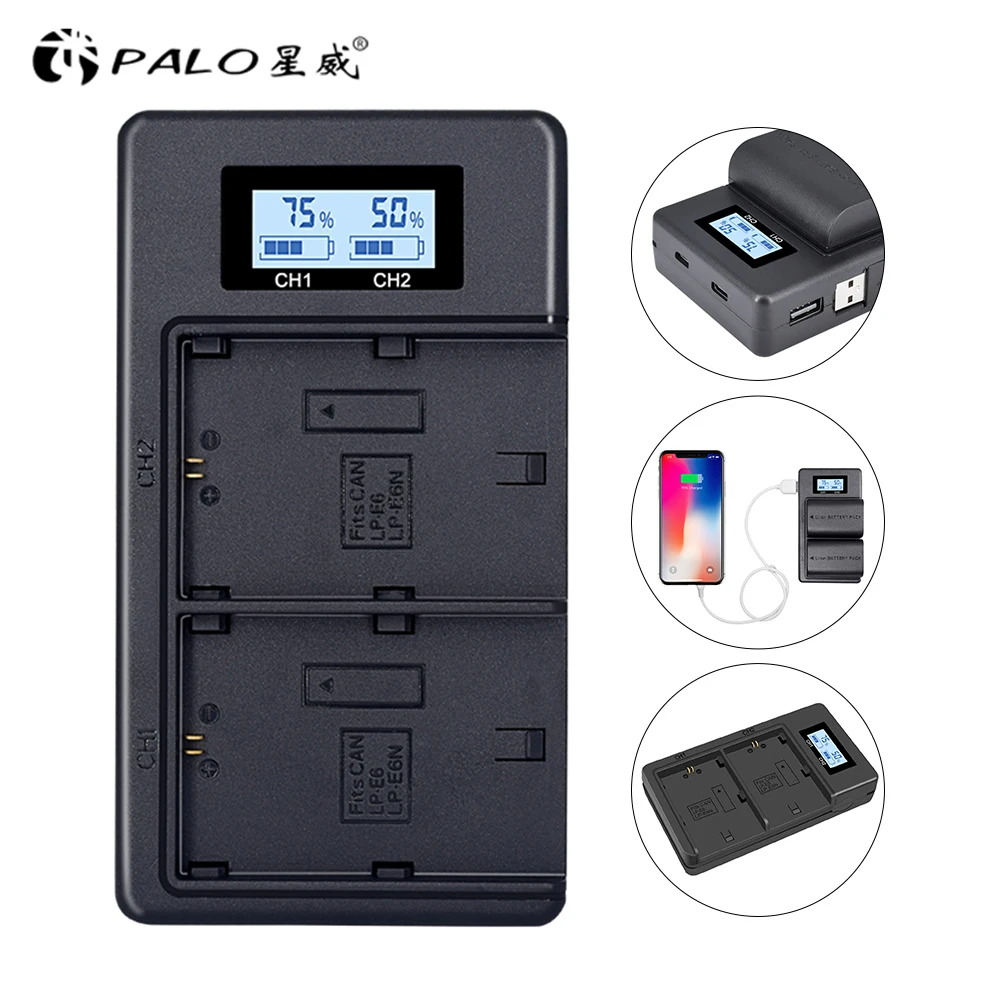 

LP E6 LPE6 LP-E6 E6N Battery Charger LCD Dual Charger For Canon EOS 5DS R 5D Mark II 5D Mark III 6D 7D 80D EOS 5DS R Camera