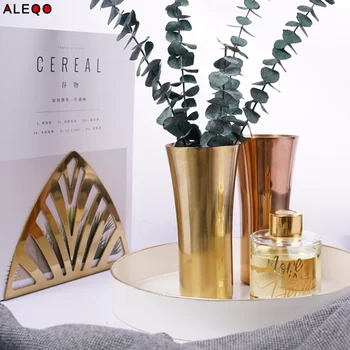 

Modern Chic Hexagon Rose Gold Storage Jars Pencil Holder European Stainless Steel Floral Machine Flower Vase Metal Storage Jar