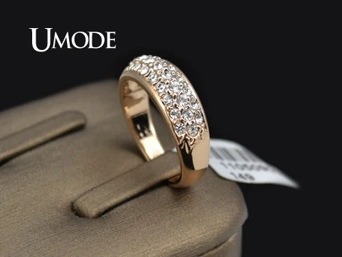 UMODE Классическое украшенное стразами кольцо с покрытием из розового золота 18к