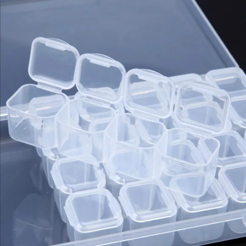 ONNPNNQ 28 Slots Clear Plastic Empty Storage Box Jewelry Nail Art Rhinestone Tools Display Storage Case Travel Organizer Holder7