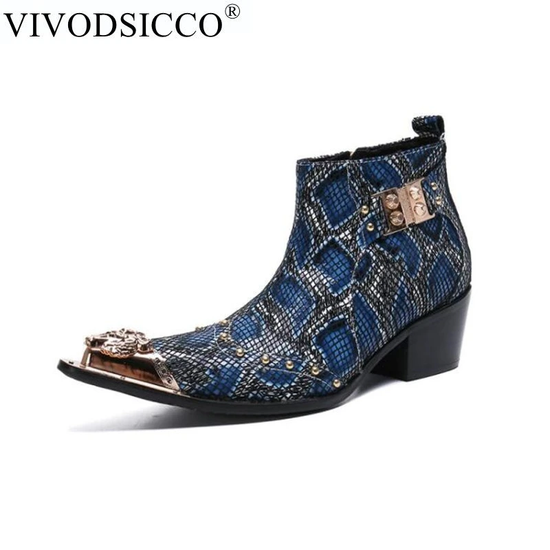 Men Fashion High Heel Leather Boots British Style Motorcycle Boots For