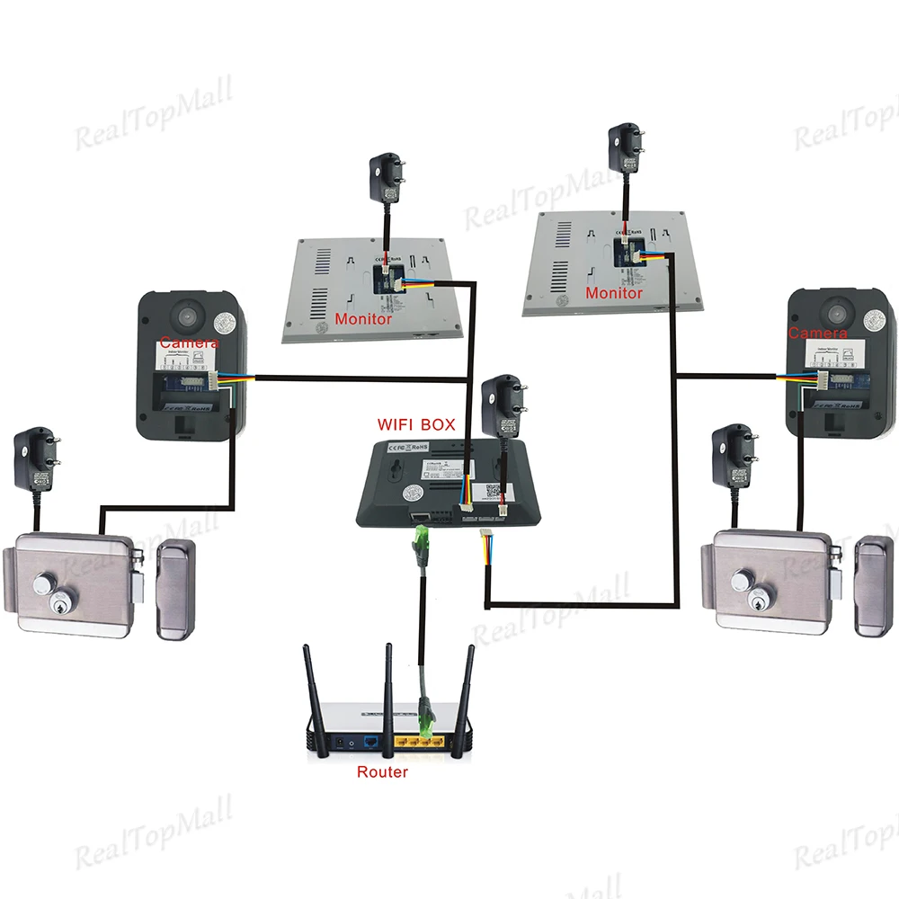 Monitor 700TVL IR Camera Wireless WiFi IP Video Doorphone Intercom System  2 monitors plus 2 cameras realtopmall