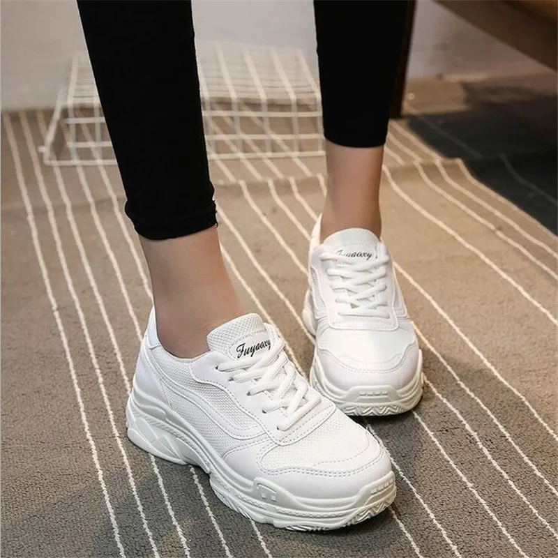 Achat 2018 Femmes Sneakers Blanc Noir Rose Plate Forme Des Femmes Casual Chaussures Dames Panier Femme Formateurs Zapatillas Deportivas Mujer