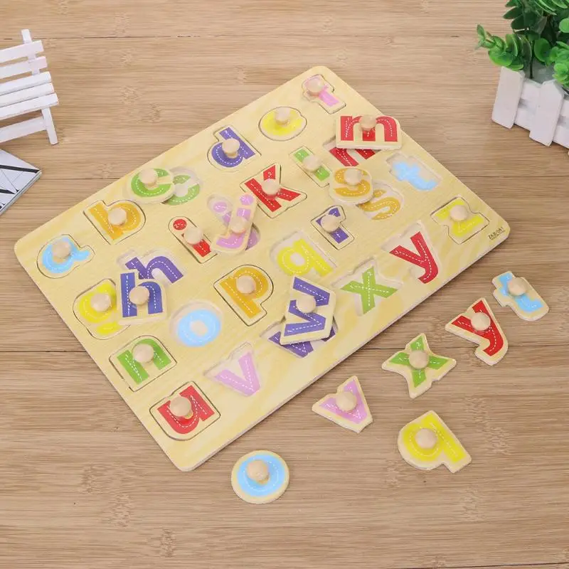 Деревянные головоломки игрушки Дети алфавит деревянные головоломки понять доска головоломки пластины Дети образовательных развивающая