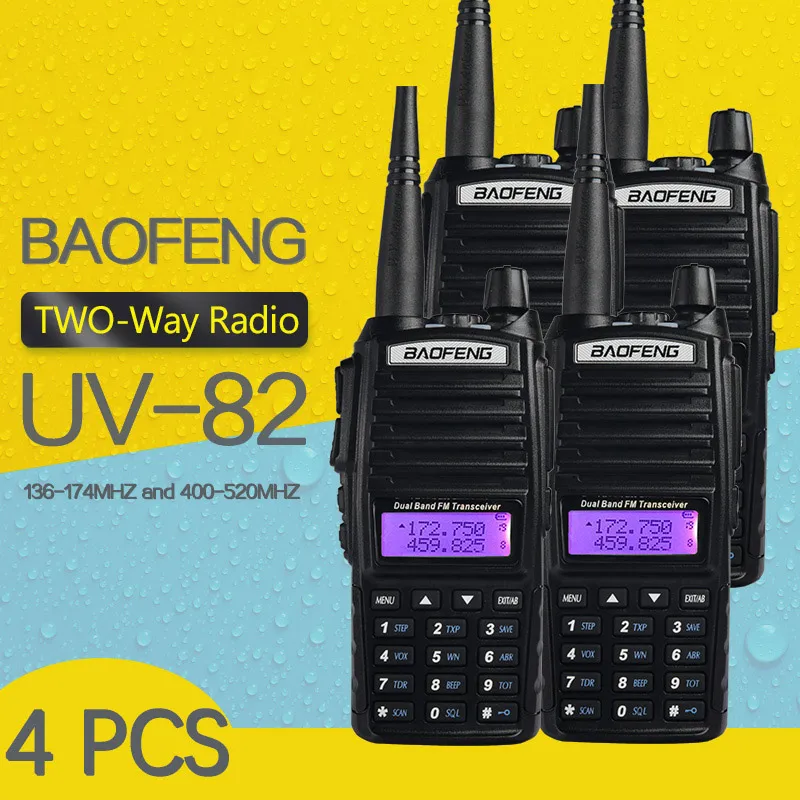(4 PCS)BaoFeng UV-82 Dual-Band 136-174/400-520 MHz FM Ham Two way Radio, Transceiver, walkie talkie (4 PCS)BaoFeng UV-82 Dual-Band 136-174/400-520 MHz FM Ham Two way Radio, Transceiver, walkie talkie
