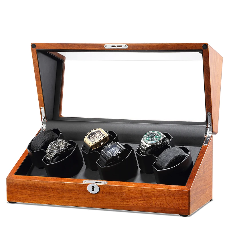 Роскошные Заказные mabuchi мотора Часы моталки изысканный автоматический деревянный вращающийся дисплей коробка