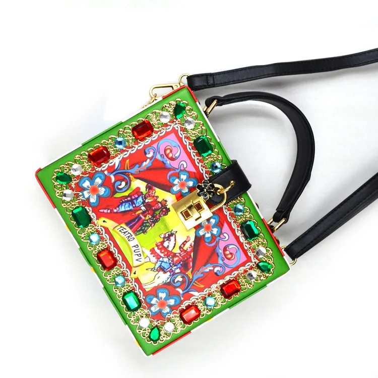 

Women's Clutch Evening Bag Characters Printed Lock Bag Oil Painting Diamond-studded Box Handbagsmessenger Shoulder Bags Totes