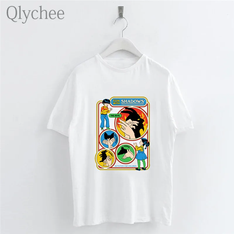 

Qlychee Harajuku Devil Cartoon Letter Women T-shirt Short Sleeve Crew Neck White T-Shirts Female Casual Simple Top Tee