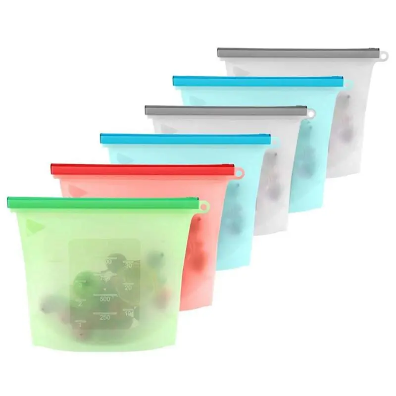

6 pcs Silicone Food Storage Bags,Reusable Leakproof Preservation Container with Airtight Sealfor, for Heating, Freezing, Micro