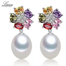 Blanco Cultivadas de agua dulce Naturales de La Perla Pendientes para las mujeres con 925 pendientes de Plata Esterlina joyería fina colorido regalo hija